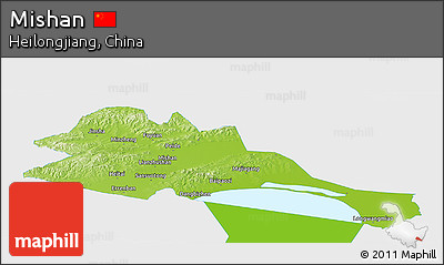 Physical Panoramic Map of Mishan, single color outside