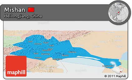 Political Panoramic Map of Mishan, lighten