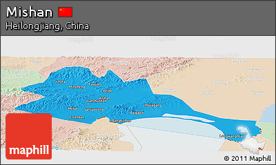 Political Panoramic Map of Mishan, lighten