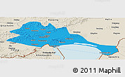Political Panoramic Map of Mishan, shaded relief outside