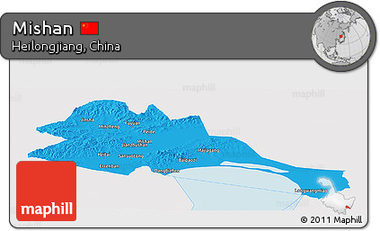Political Panoramic Map of Mishan, single color outside
