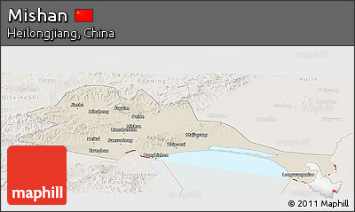 Shaded Relief Panoramic Map of Mishan, lighten