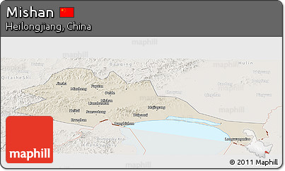 Shaded Relief Panoramic Map of Mishan, lighten
