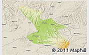Physical 3D Map of Mudanjiang Shi, shaded relief outside