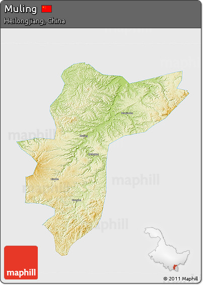 Physical 3D Map of Muling, single color outside