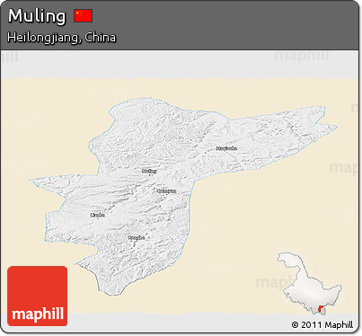Classic Style Panoramic Map of Muling, single color outside