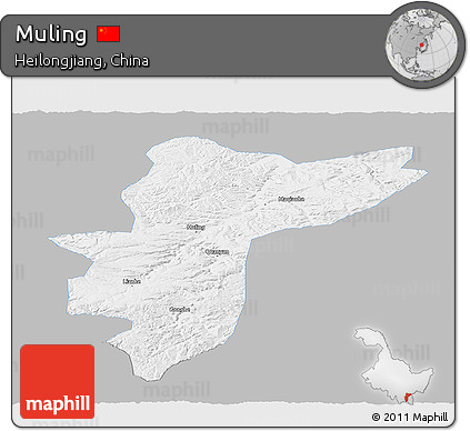 Gray Panoramic Map of Muling, single color outside