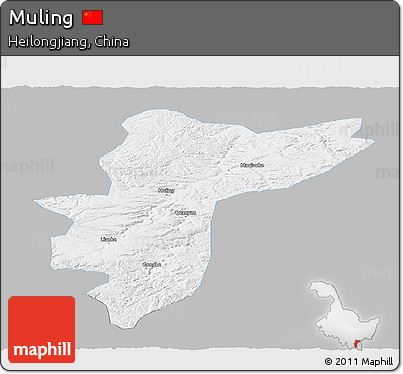 Gray Panoramic Map of Muling, single color outside
