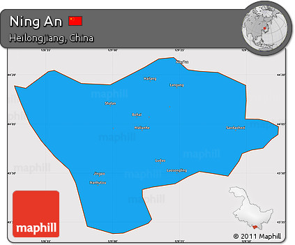 Political Simple Map of Ning An, cropped outside