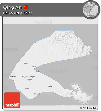 Gray 3D Map of Qing An, single color outside