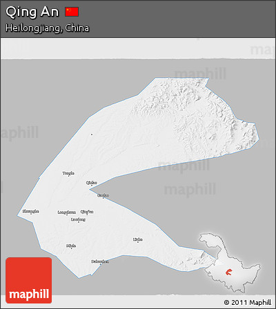 Gray 3D Map of Qing An, single color outside