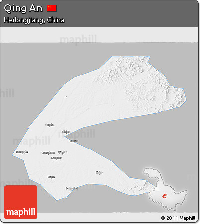 Gray 3D Map of Qing An, single color outside