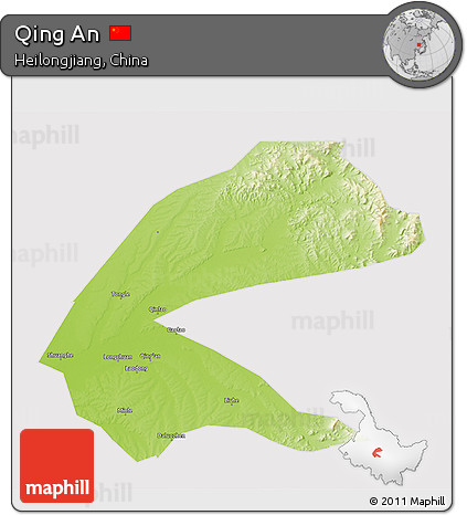 Physical 3D Map of Qing An, cropped outside