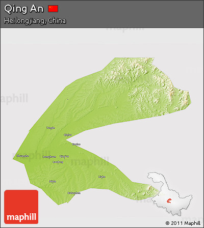 Physical 3D Map of Qing An, cropped outside