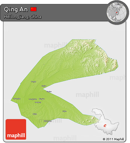 Physical 3D Map of Qing An, single color outside