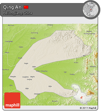 Shaded Relief 3D Map of Qing An, physical outside