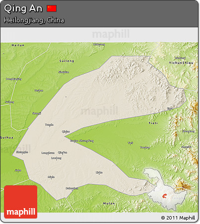 Shaded Relief 3D Map of Qing An, physical outside