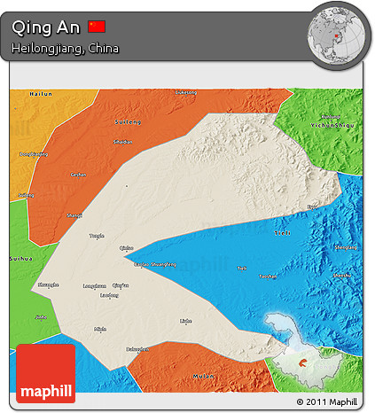 Shaded Relief 3D Map of Qing An, political outside