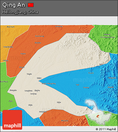 Shaded Relief 3D Map of Qing An, political outside