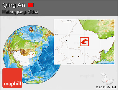 Physical Location Map of Qing An, highlighted country