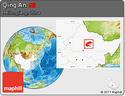 Physical Location Map of Qing An, highlighted country