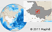 Shaded Relief Location Map of Qing An, highlighted country, highlighted parent region