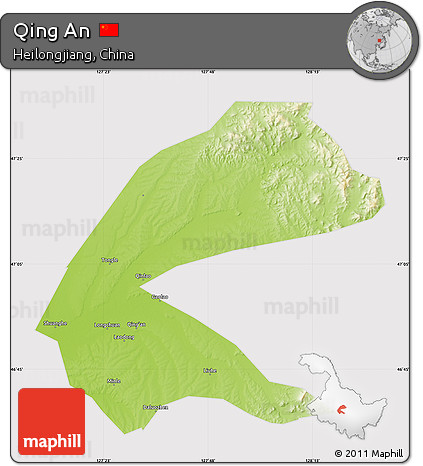 Physical Map of Qing An, cropped outside