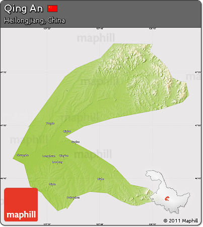 Physical Map of Qing An, cropped outside
