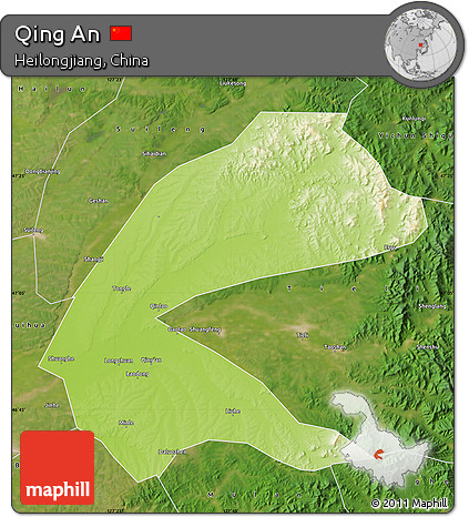 Physical Map of Qing An, satellite outside