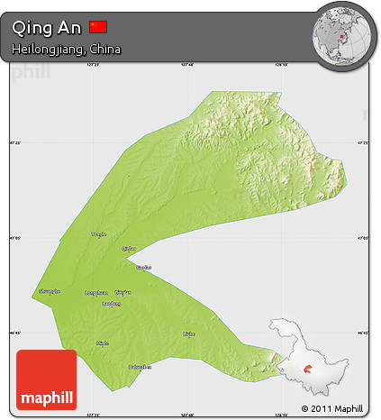 Physical Map of Qing An, single color outside