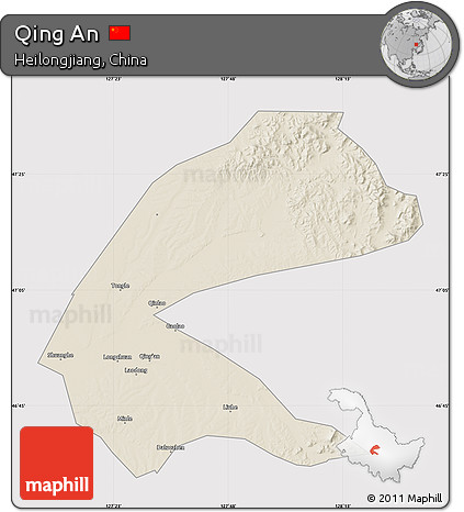 Shaded Relief Map of Qing An, cropped outside