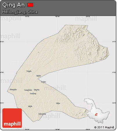 Shaded Relief Map of Qing An, cropped outside