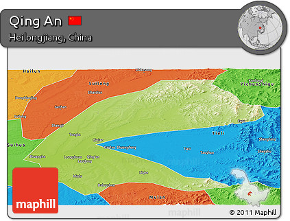Physical Panoramic Map of Qing An, political outside