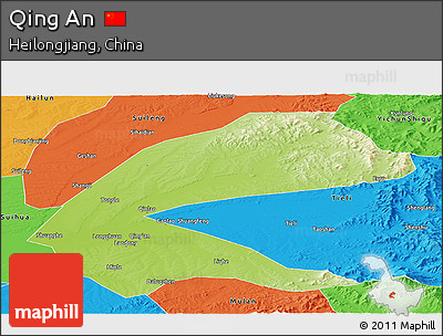 Physical Panoramic Map of Qing An, political outside