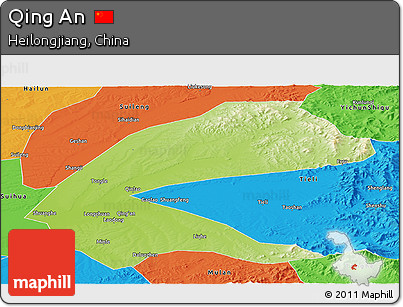 Physical Panoramic Map of Qing An, political outside