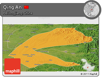 Political Panoramic Map of Qing An, satellite outside