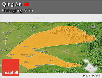 Political Panoramic Map of Qing An, satellite outside