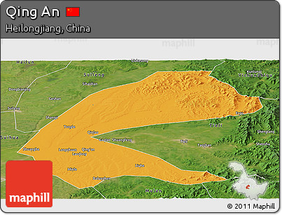 Political Panoramic Map of Qing An, satellite outside