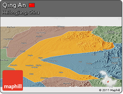 Political Panoramic Map of Qing An, semi-desaturated