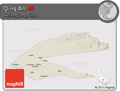 Shaded Relief Panoramic Map of Qing An, cropped outside