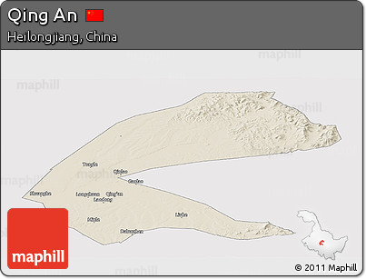 Shaded Relief Panoramic Map of Qing An, cropped outside