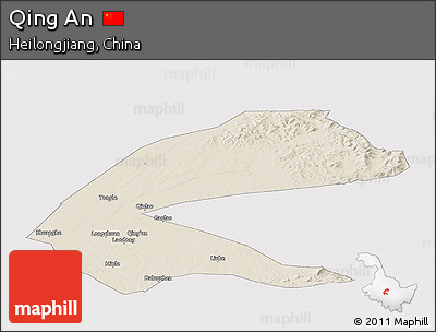 Shaded Relief Panoramic Map of Qing An, cropped outside
