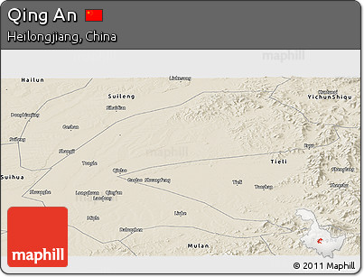 Shaded Relief Panoramic Map of Qing An