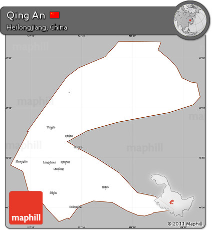 Gray Simple Map of Qing An, cropped outside