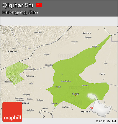 Physical 3D Map of Qiqihar Shi, shaded relief outside