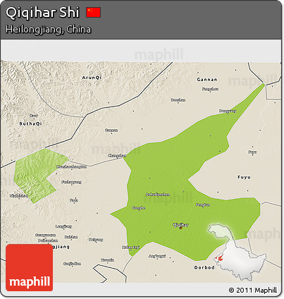 Physical 3D Map of Qiqihar Shi, shaded relief outside