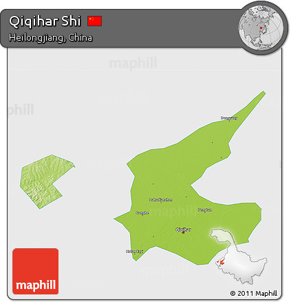 Physical 3D Map of Qiqihar Shi, single color outside
