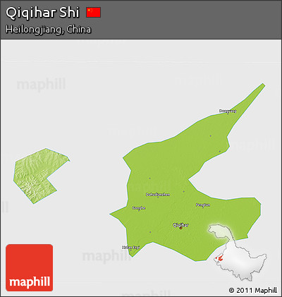 Physical 3D Map of Qiqihar Shi, single color outside