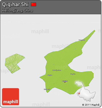 Physical 3D Map of Qiqihar Shi, single color outside