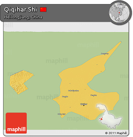 Savanna Style 3D Map of Qiqihar Shi, single color outside